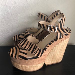 Jessica Simpson Black Calf Espadrille Cork Wedges